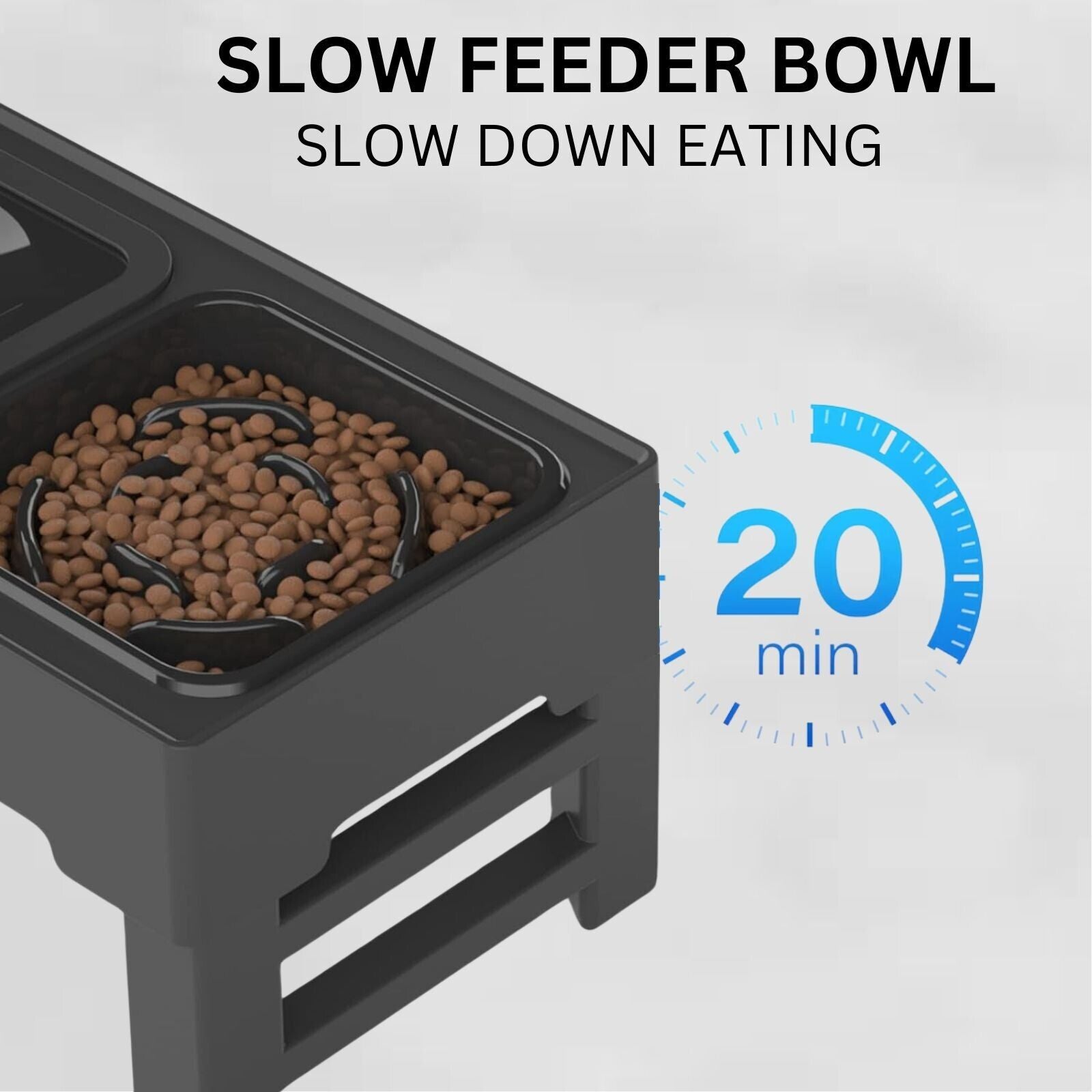 Petpeties Elevated Slow Feeding & Eating Dog Cat 4 Height Adjustable Bowls Stand