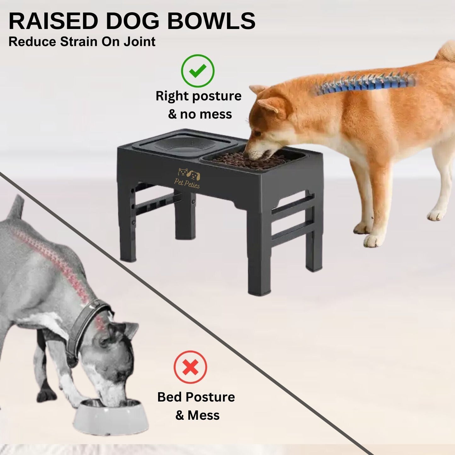 Petpeties Elevated Slow Feeding & Eating Dog Cat 4 Height Adjustable Bowls Stand